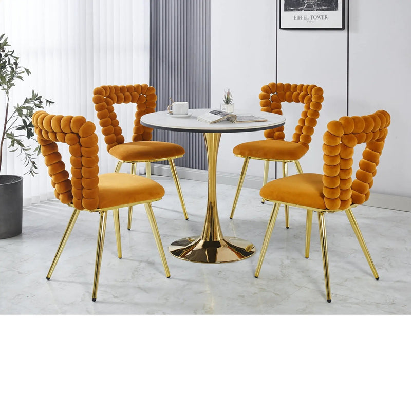 Modern Chair With Iron Tube Legs, Soft Cushions And Comfortable Backrest, Suitable For Dining Room, Living Room, Cafe, Hairball Back by Unique Piece Furniture