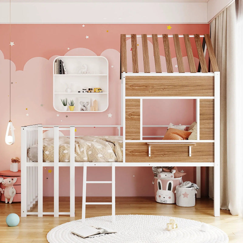 Loft Bed With Roof, Window, Guardrail, Ladder by HouseOfZazla