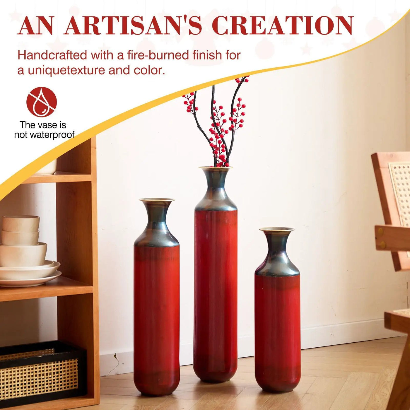 Modern Droplet Shaped Floor Vase Set, 3 Piece Home Decor by Unique Piece Furniture