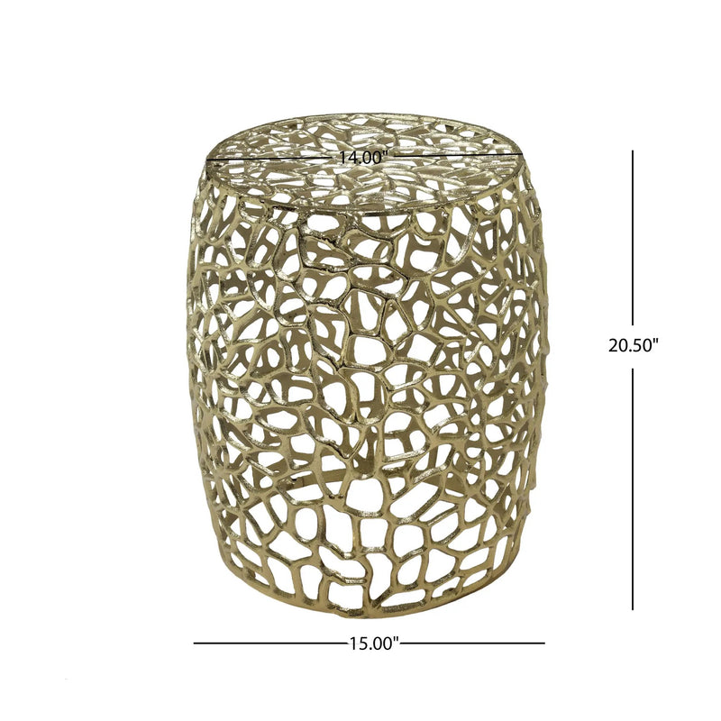 Aluminum Drum End Table with Intricate Design in Gold by HouseOfZazla