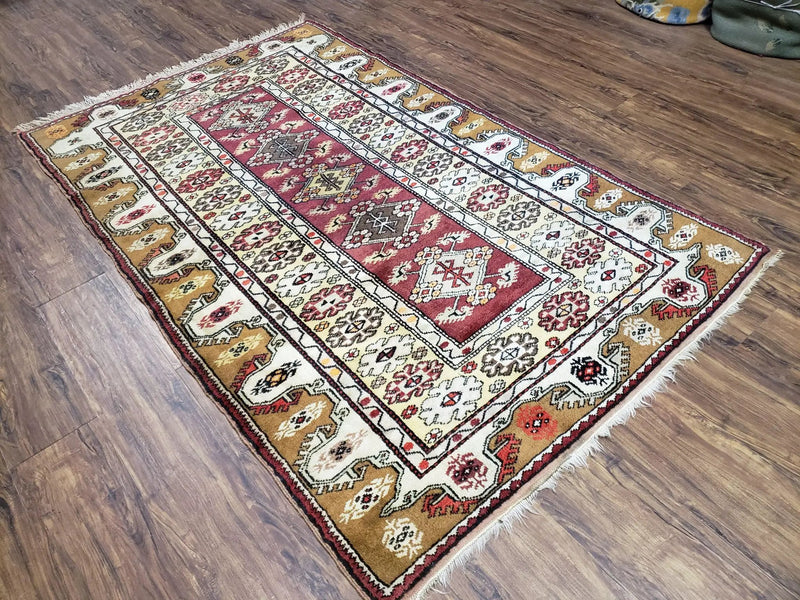 Turkish Caucasian Rug 4x7, Wool Turkish Talish Carpet, Geometric Rug by Jewel Rugs