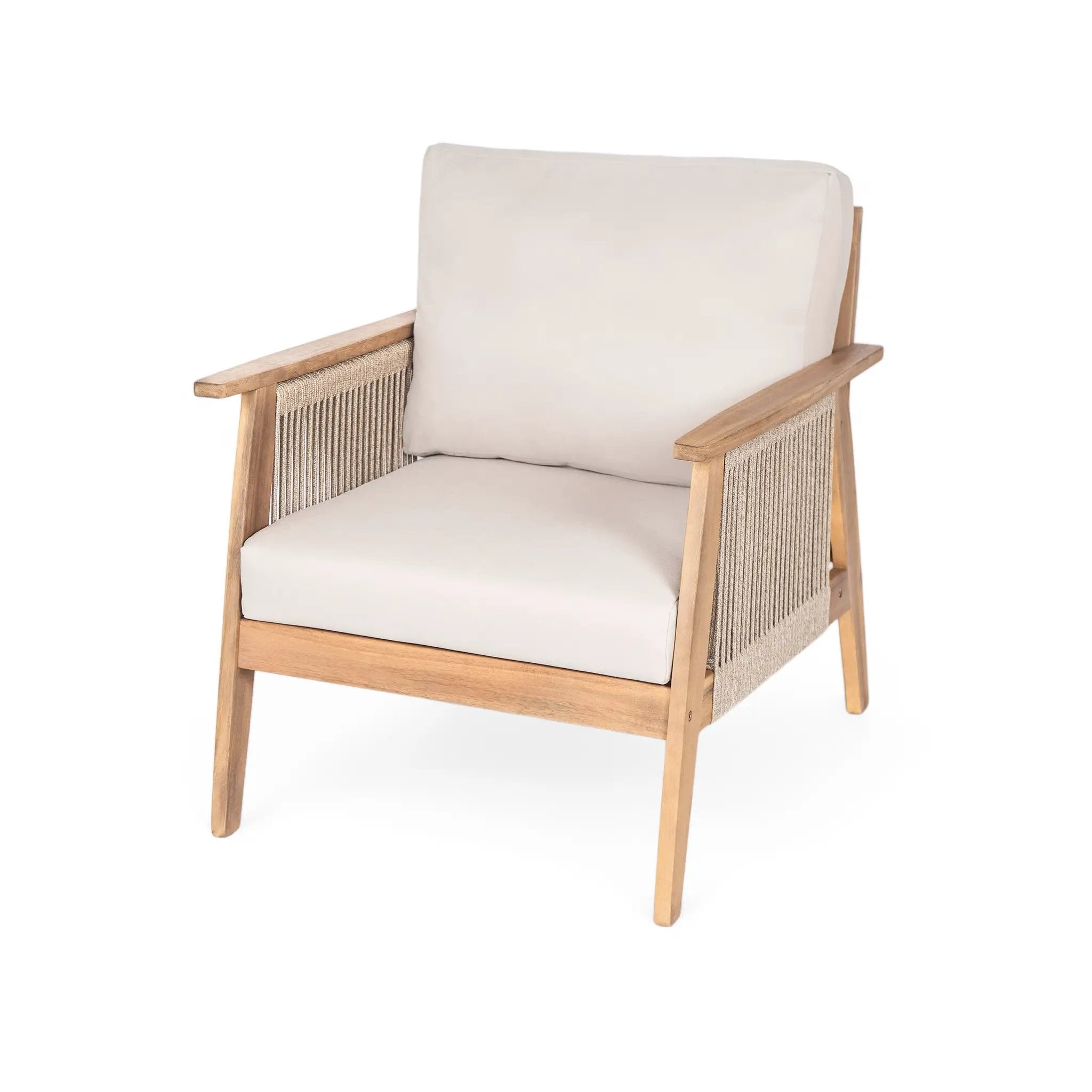 Outdoor Acacia Wood and Rope Patio Chair with Cushions (Set of 2) by HouseOfZazla