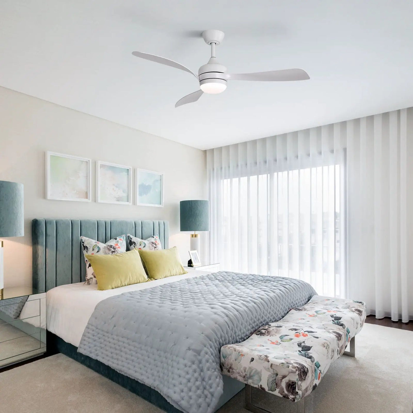 Ceiling Fan With 3 Blades, Remote Control, Reversible DC Motor, Noiseless Operation, 3 Downrods by Unique Piece Furniture