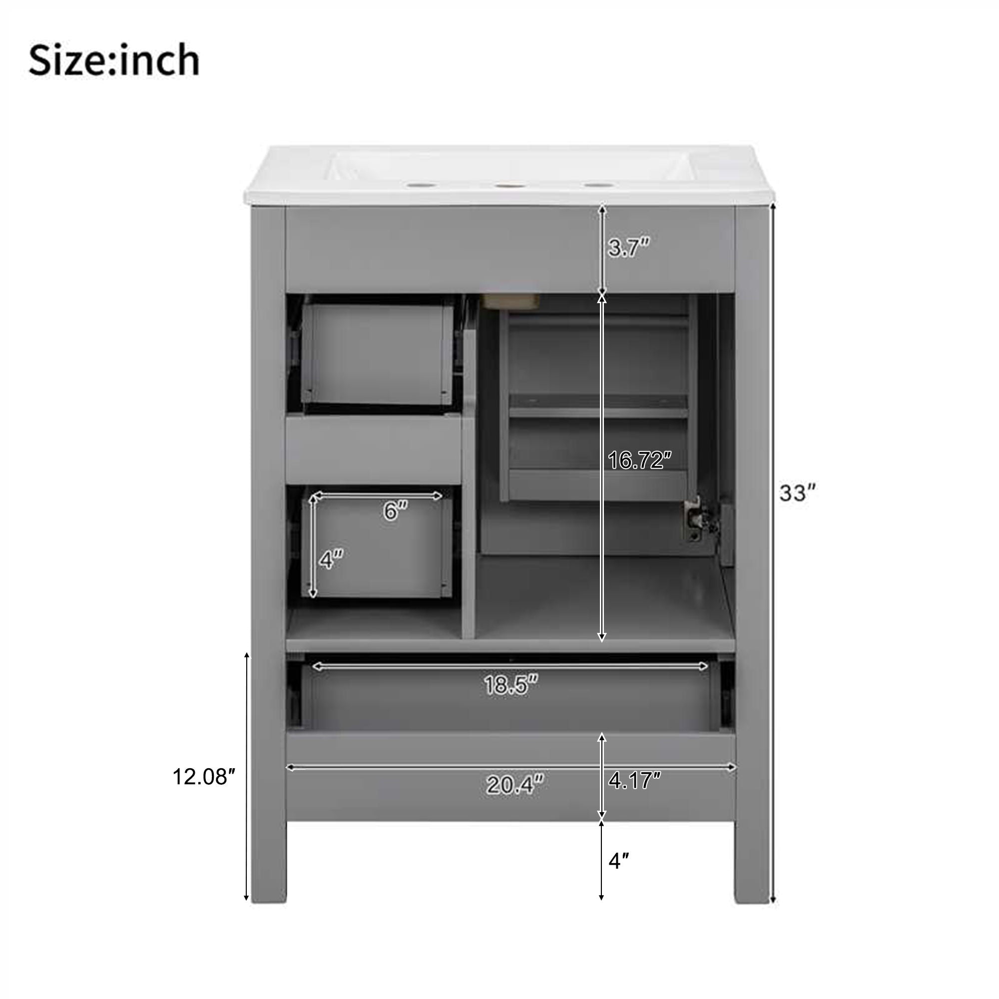Bathroom Vanity With Sink, Soft Close Door, Double Layer Door Shelf And 3 Drawers - Gray by HouseOfZazla