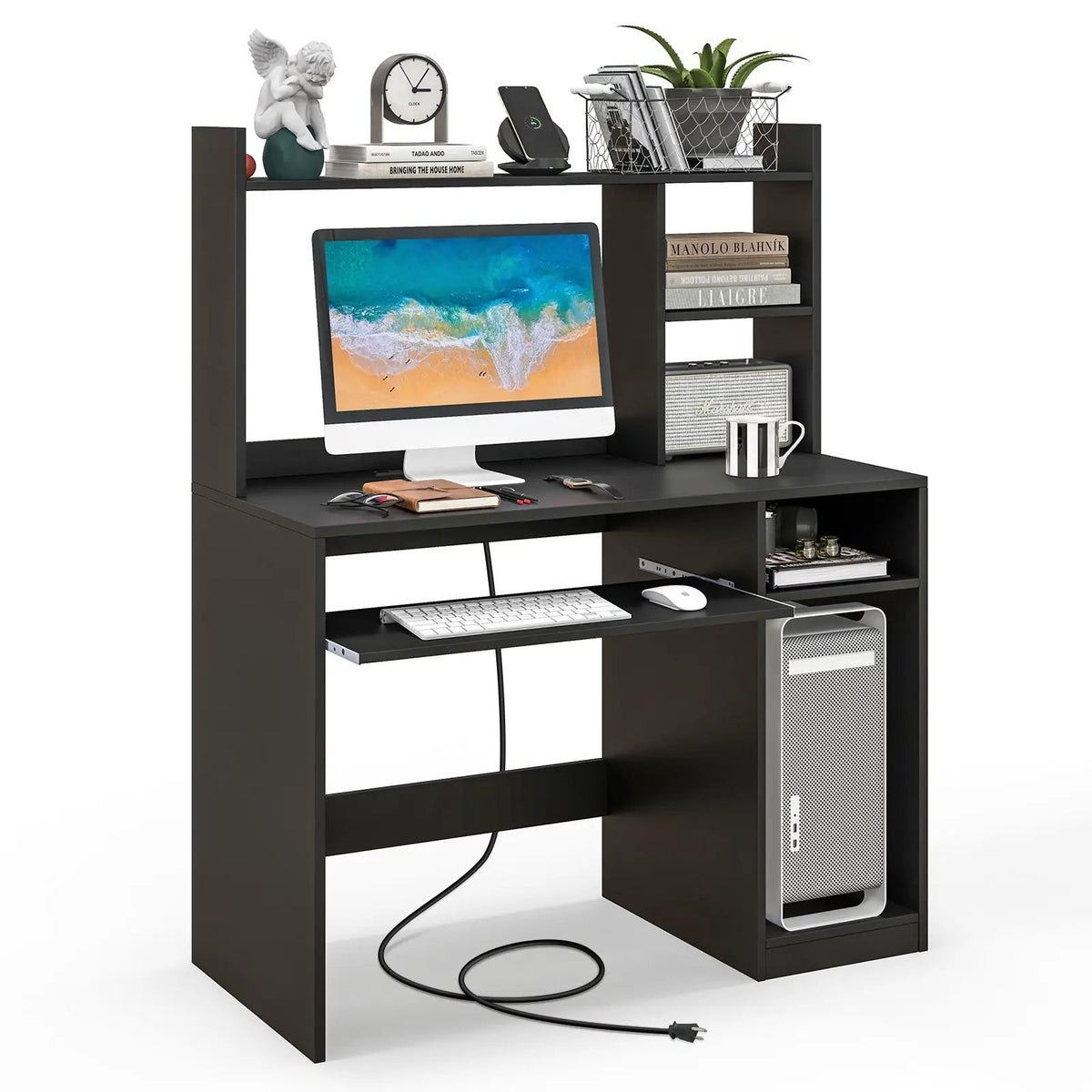 Home Office Computer Desk with Bookcase Keyboard Tray and CPU Stand, photo 9 of 9