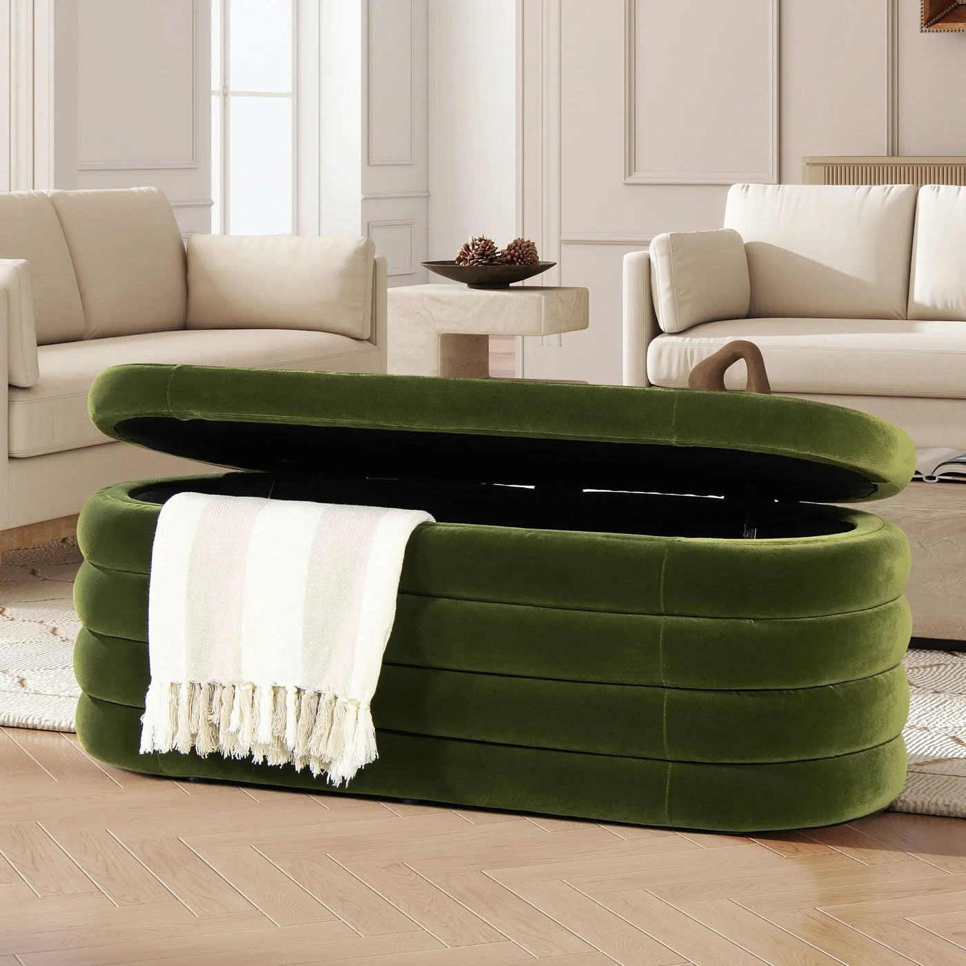 Fuji - Upholstered Oval Storage Bench by HouseOfZazla