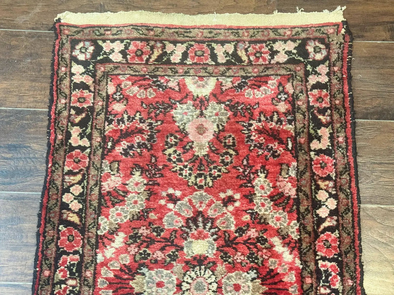 Persian Hamadan Runner Rug 2 x 13.6 – Red Floral Wool Hallway Carpet by Jewel Rugs