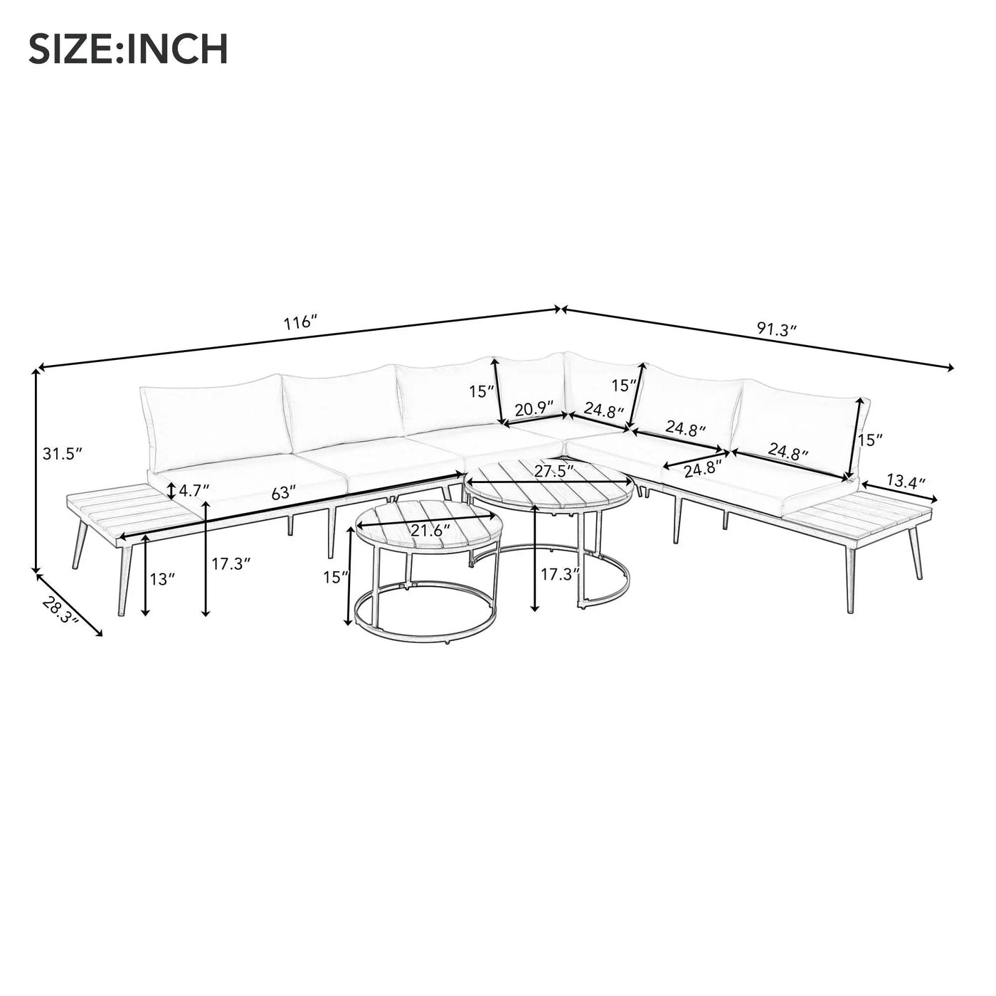 Modern Outdoor Sectional Sofa Set With Nesting Coffee Tables by HouseOfZazla