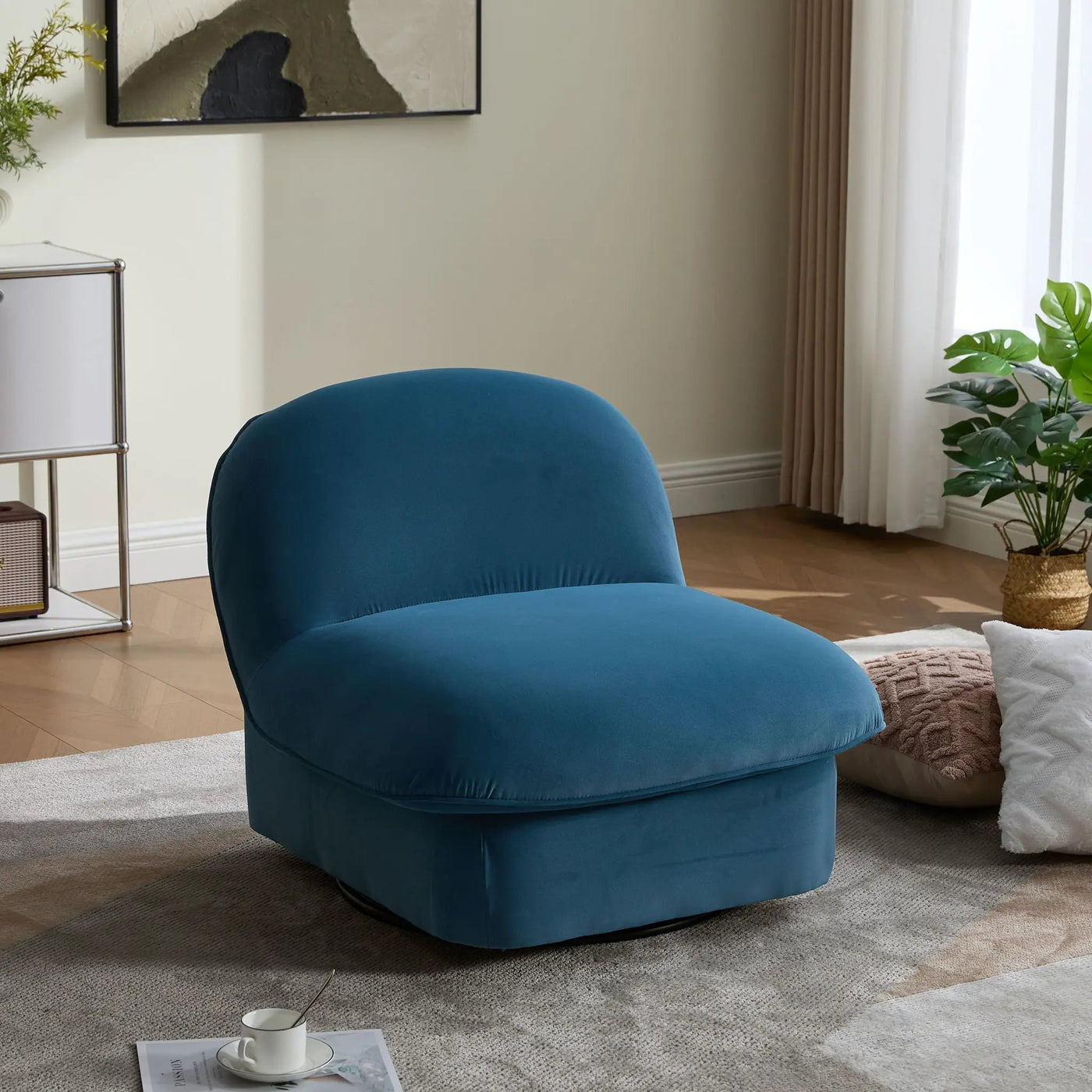 Pumpkin Shaped Swivel Accent Chair, 360 Degree Rotation for Living Room by HouseOfZazla