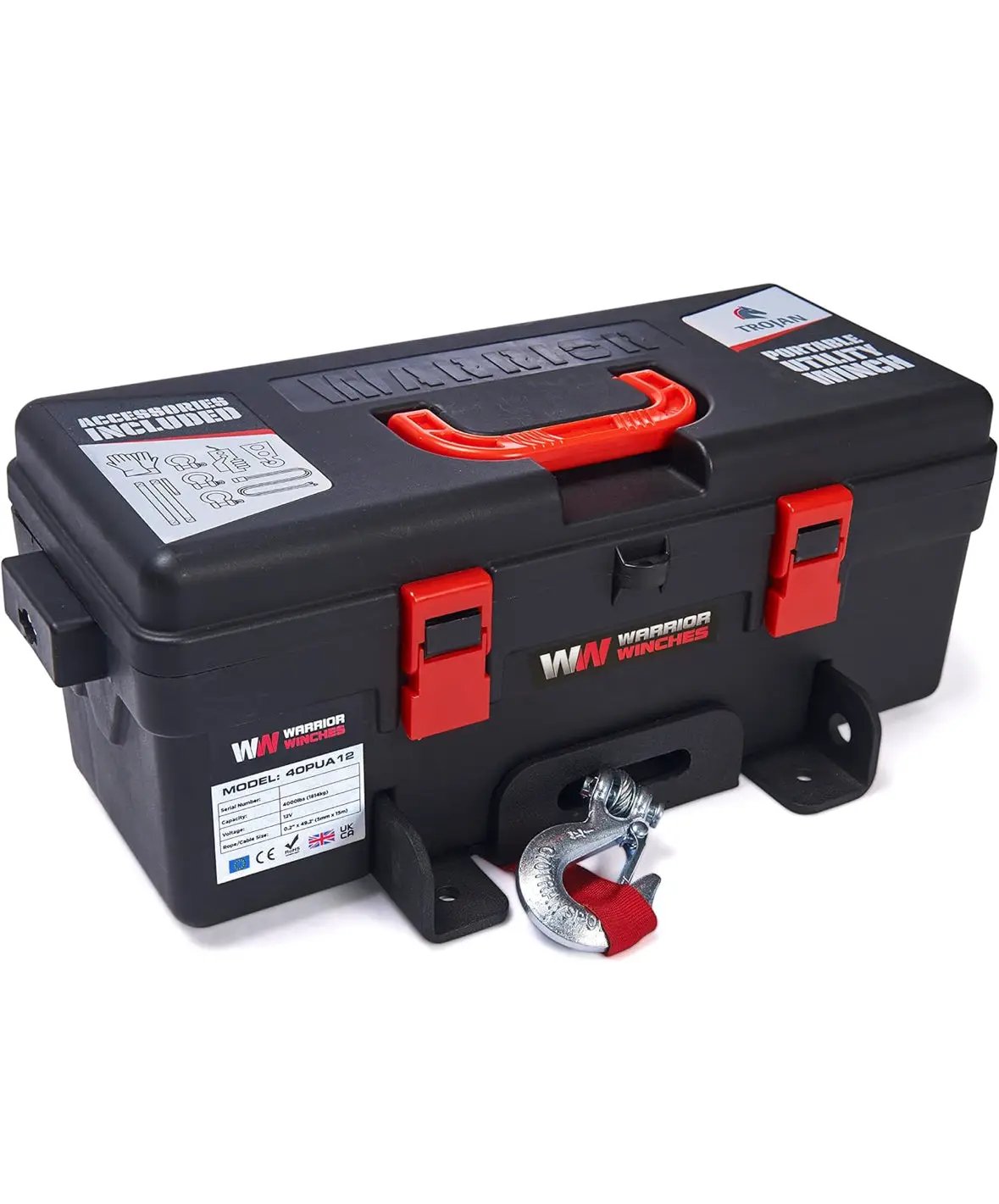 Trojan Portable 12v Electric Winch 4,000lbs - ATV/UTV Winch with Synthetic Rope, Easy to Carry, No Installation – Ideal for Truck, Off by Selzalot