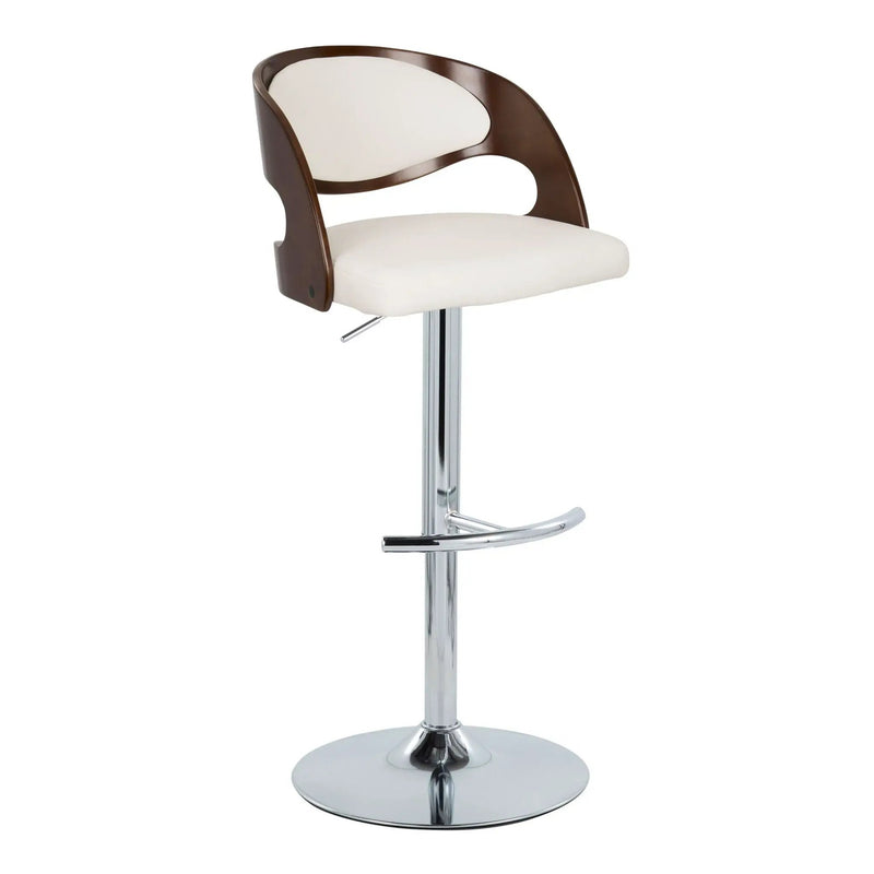 Pino - Mid-Century Modern Adjustable Barstool With Swivel With Rounded T Footrest (Set of 2) - Chrome / Cherry / White by HouseOfZazla