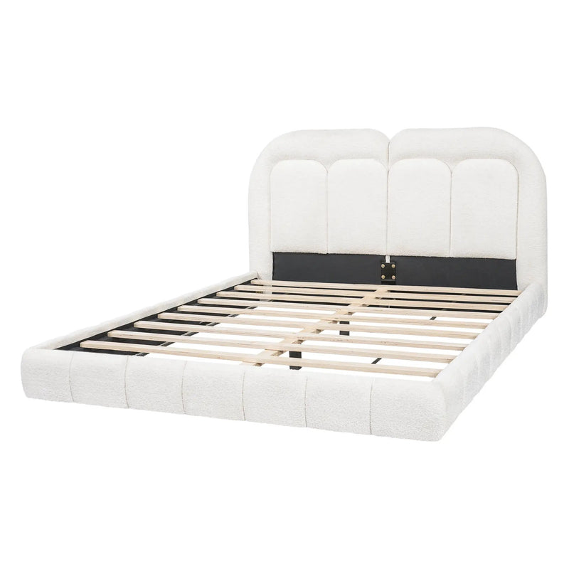 Queen Size Boucle Upholstered Platform Bed with Tufted Headboard by HouseOfZazla