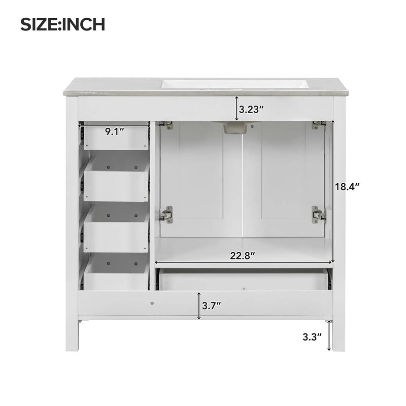 Bathroom Vanity With Ceramic Sink Combo, Abundant Storage Cabinet 2 Soft Close Doors And 5 Drawers by HouseOfZazla