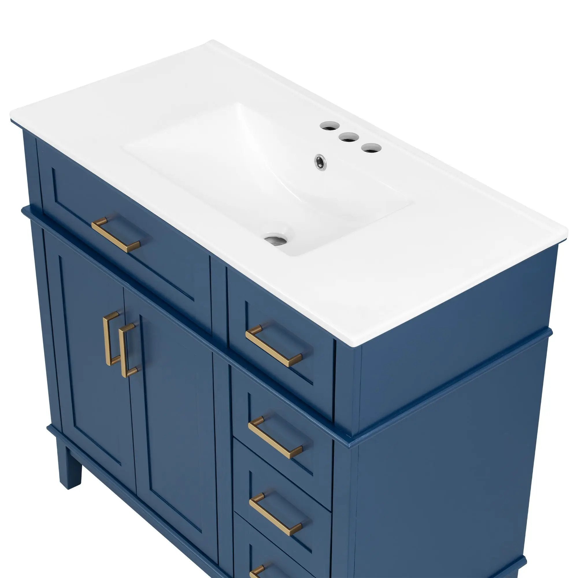 Bathroom Vanity With Ceramic Sink, Soft-Close Doors, 4 Storage Drawers - Blue by HouseOfZazla