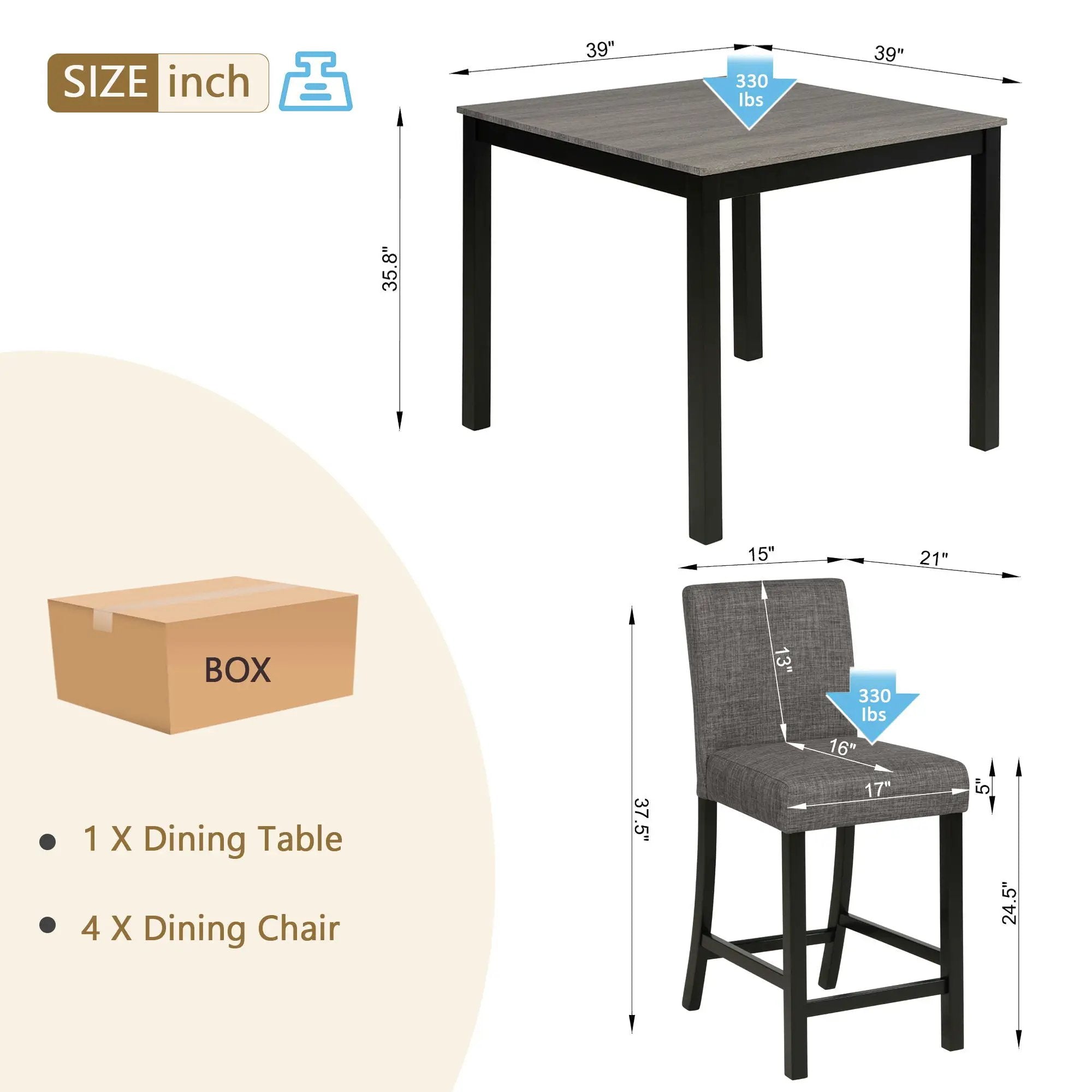 5 Piece Counter Height Table Set, Square Table And 4 Upholstered Chairs by Unique Piece Furniture