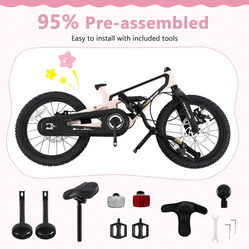 16 Inch Kids Bike Lightweight with Detachable Training Wheels for Aged 4 to 7-16 inches by DirectDeals