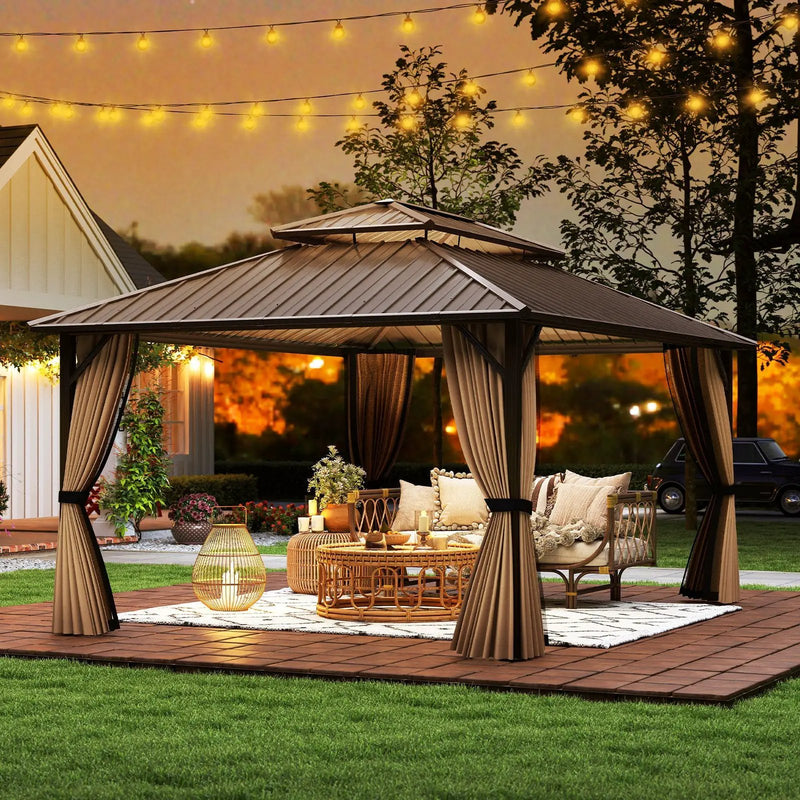 16 x 12 FT Hardtop Gazebo Outdoor Pergola for Patio Garden Deck Lawn Backyard Party Tent-Coffee by DirectDeals