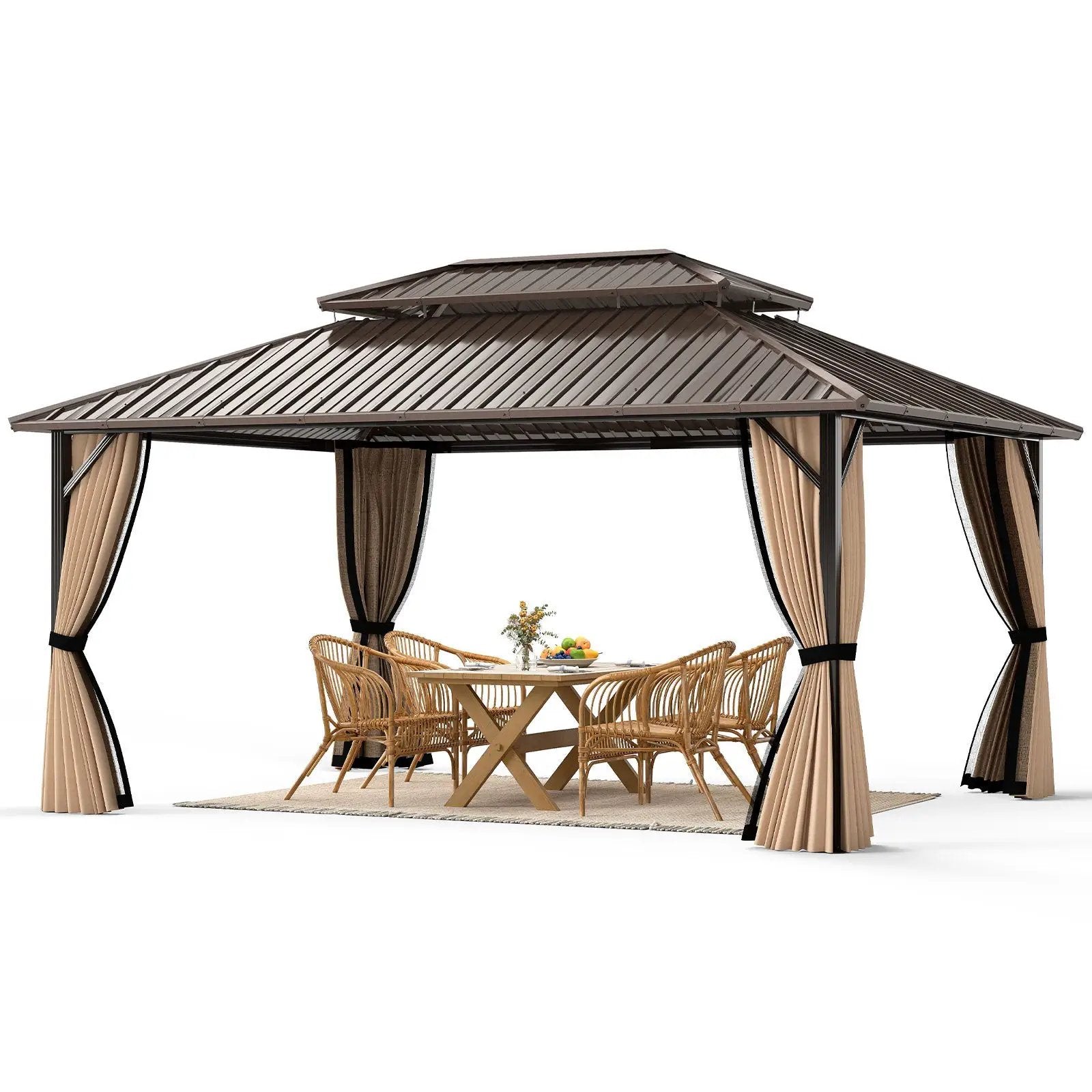 16 x 12 FT Hardtop Gazebo Outdoor Pergola for Patio Garden Deck Lawn Backyard Party Tent-Coffee by DirectDeals