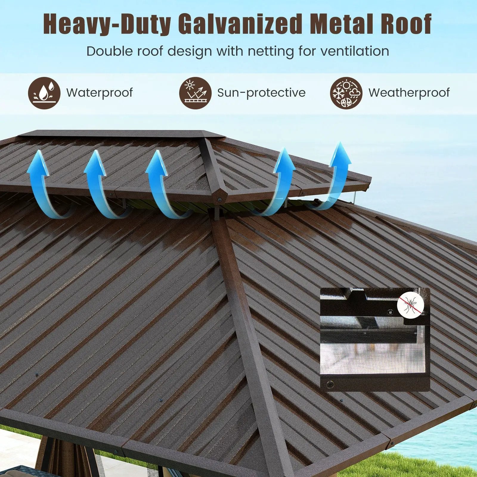 16 x 12 FT Hardtop Gazebo Outdoor Pergola for Patio Garden Deck Lawn Backyard Party Tent-Coffee by DirectDeals