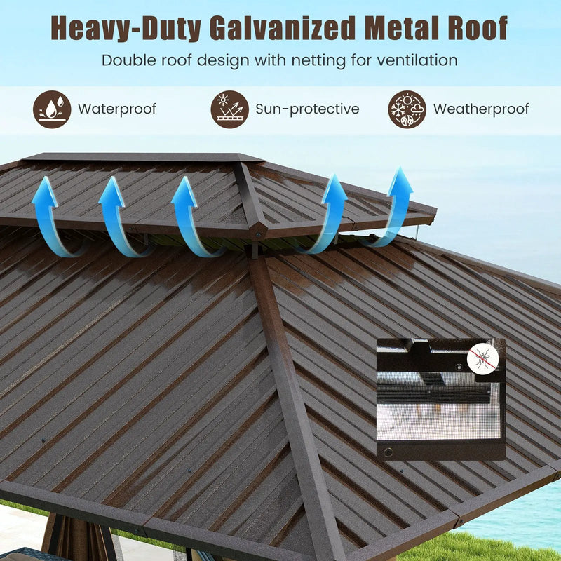 16 x 12 FT Hardtop Gazebo Outdoor Pergola for Patio Garden Deck Lawn Backyard Party Tent-Coffee by DirectDeals