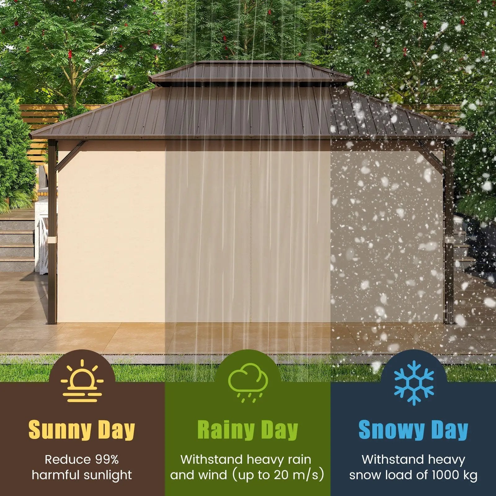 16 x 12 FT Hardtop Gazebo Outdoor Pergola for Patio Garden Deck Lawn Backyard Party Tent-Coffee by DirectDeals