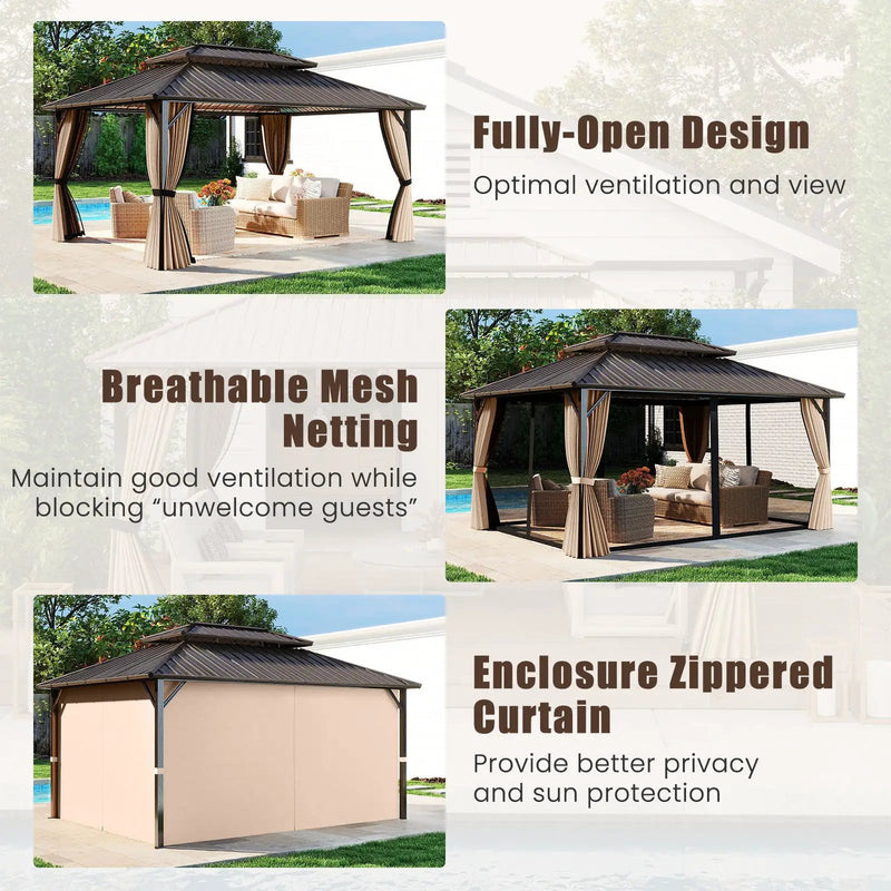 16 x 12 FT Hardtop Gazebo Outdoor Pergola for Patio Garden Deck Lawn Backyard Party Tent-Coffee by DirectDeals