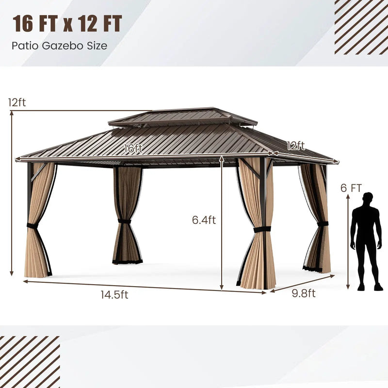16 x 12 FT Hardtop Gazebo Outdoor Pergola for Patio Garden Deck Lawn Backyard Party Tent-Coffee by DirectDeals