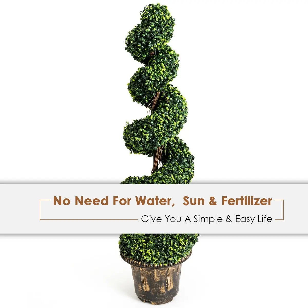 2 Pieces 4 Feet Artificial Décor Green Boxwood Spiral Tree Set by DirectDeals
