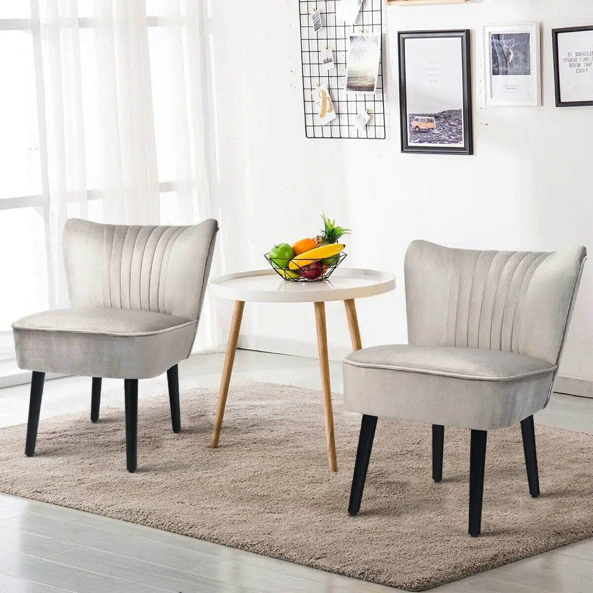 Set of 2 Upholstered Modern Leisure Club Chairs with Solid Wood Legs, photo 6 of 24