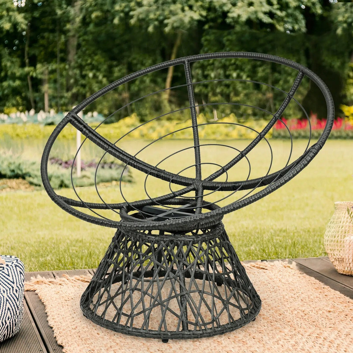 Rattan Papasan Chair Ergonomic 360-degree Swivel Soft Cushion Garden, photo 17 of 24