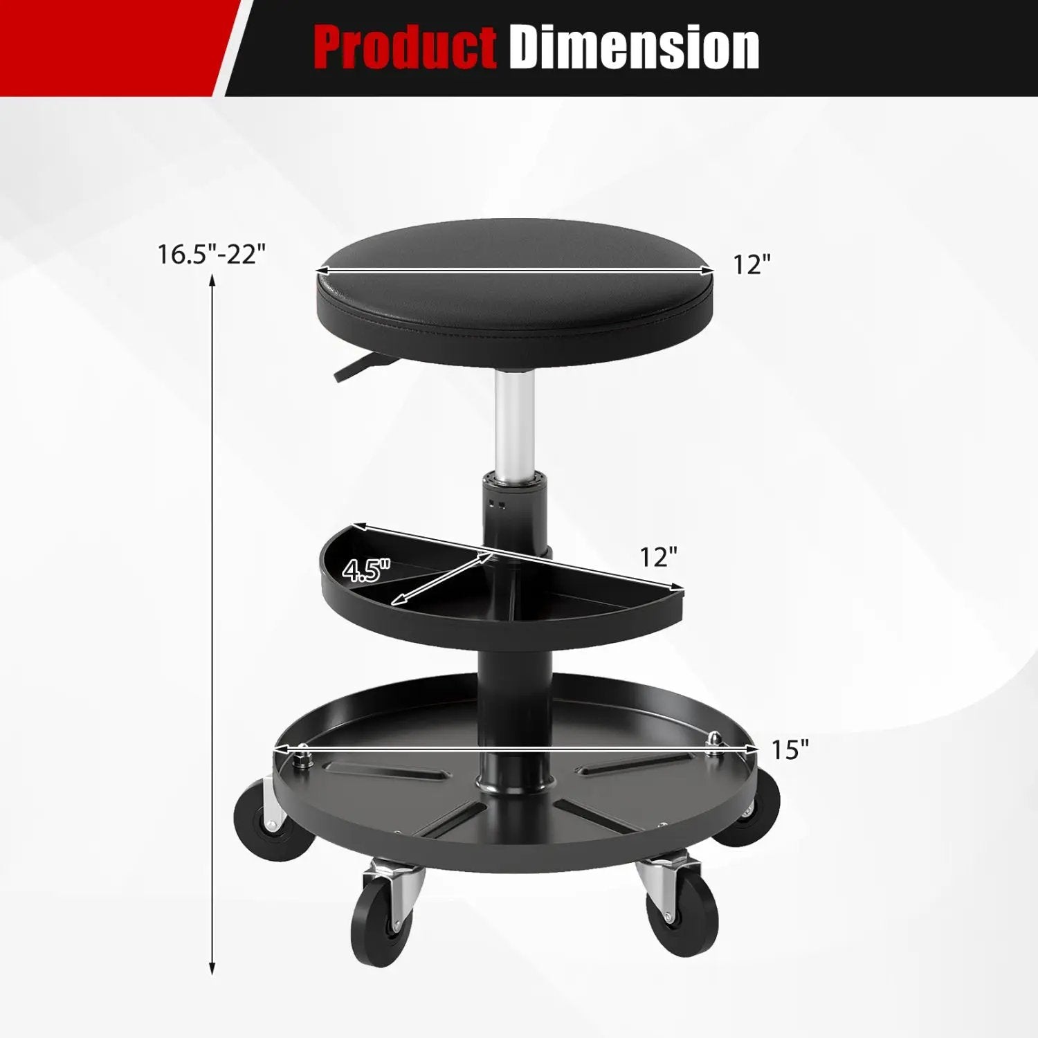 Adjustable Rolling Mechanic Stool with Tool Trays by DirectDeals
