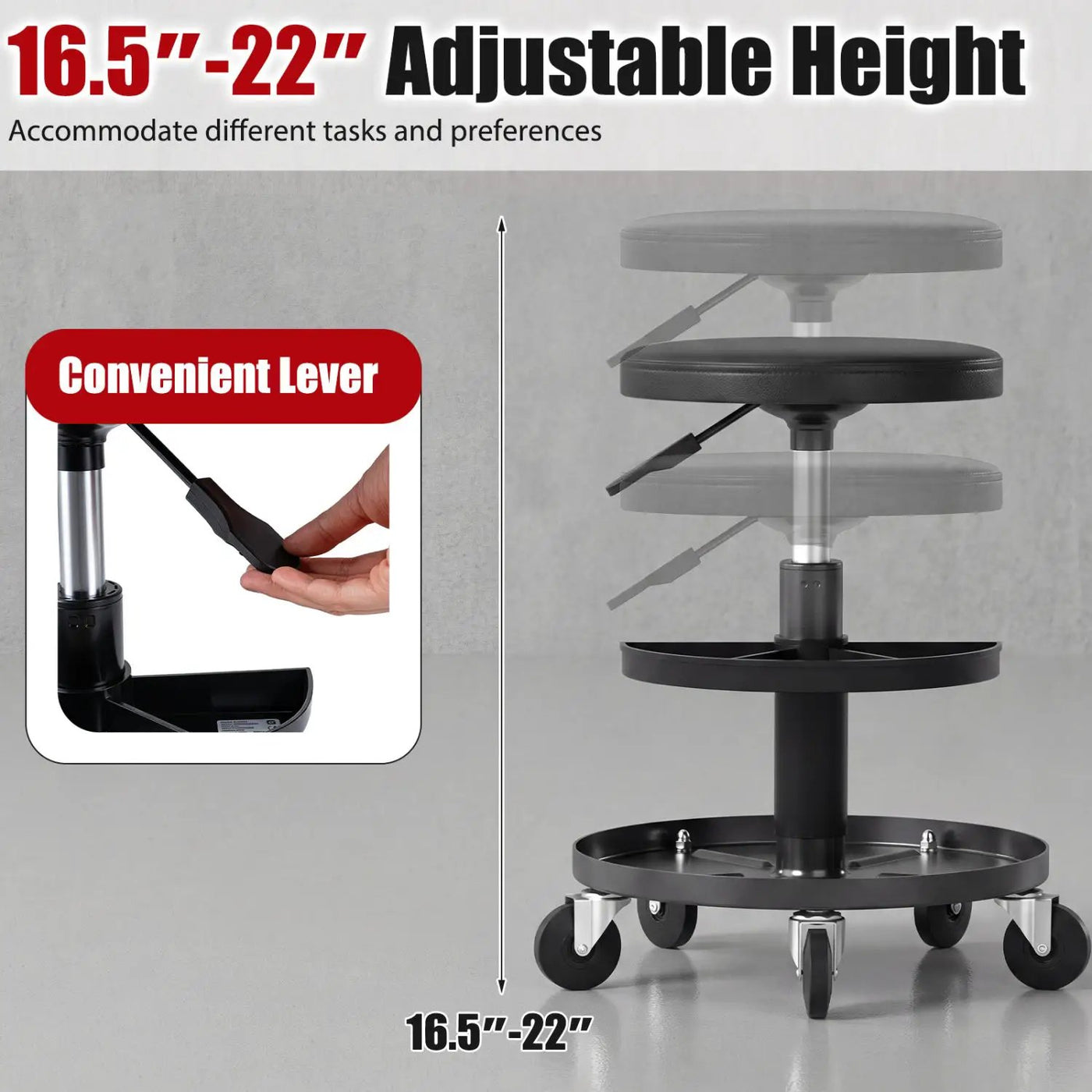 Adjustable Rolling Mechanic Stool with Tool Trays by DirectDeals