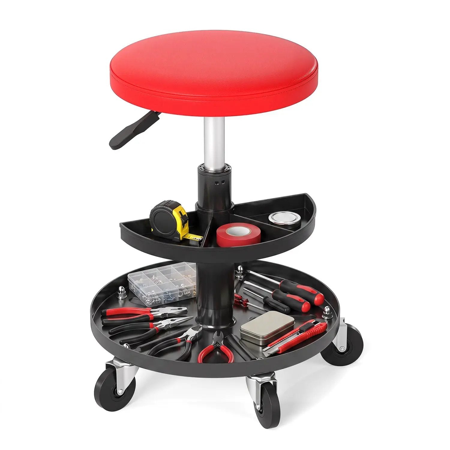 Adjustable Rolling Mechanic Stool with Tool Trays by DirectDeals