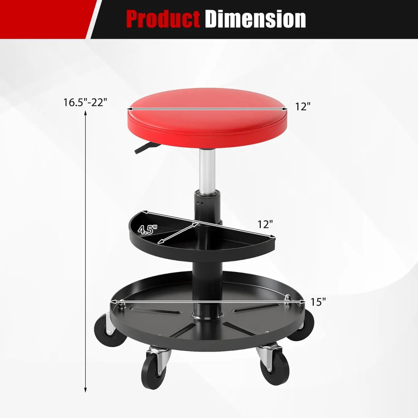 Adjustable Rolling Mechanic Stool with Tool Trays by DirectDeals