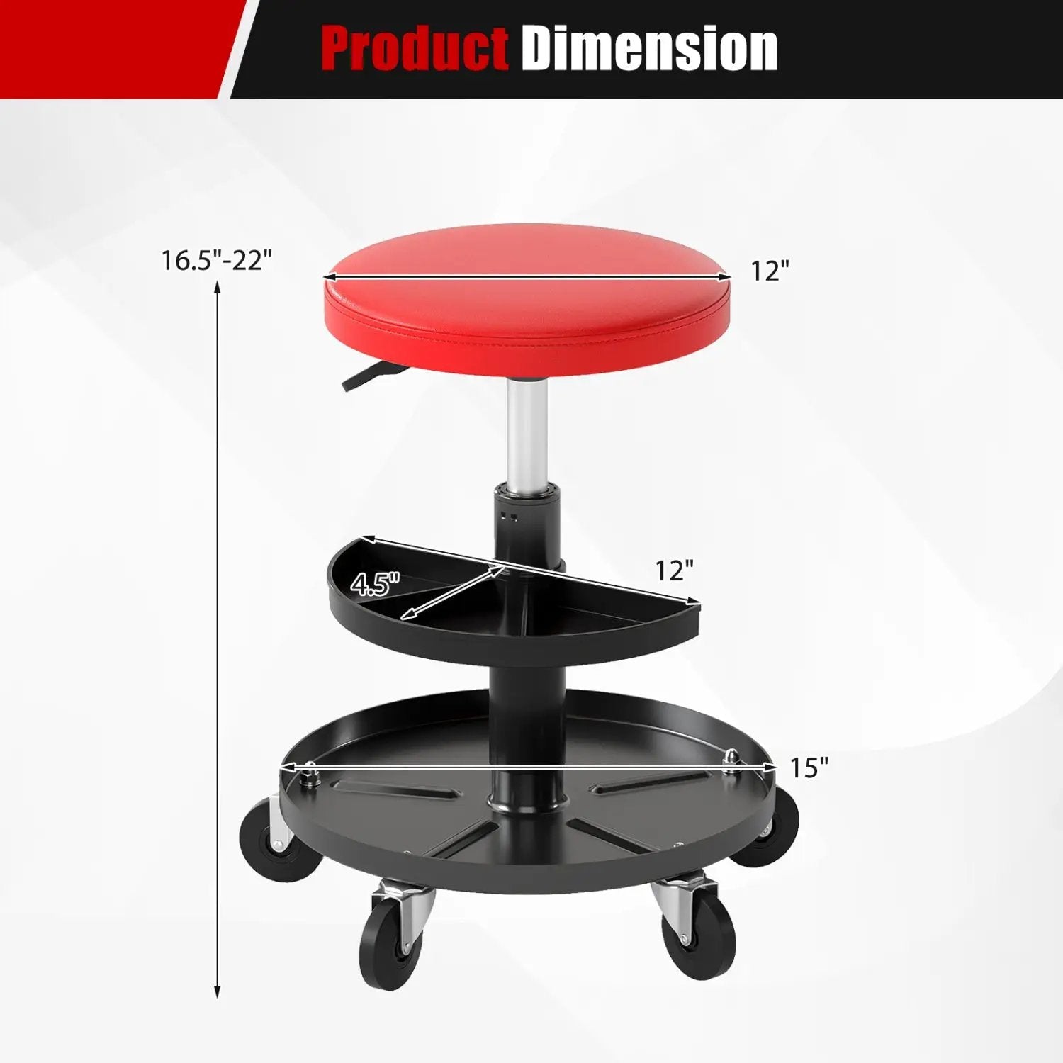 Adjustable Rolling Mechanic Stool with Tool Trays by DirectDeals