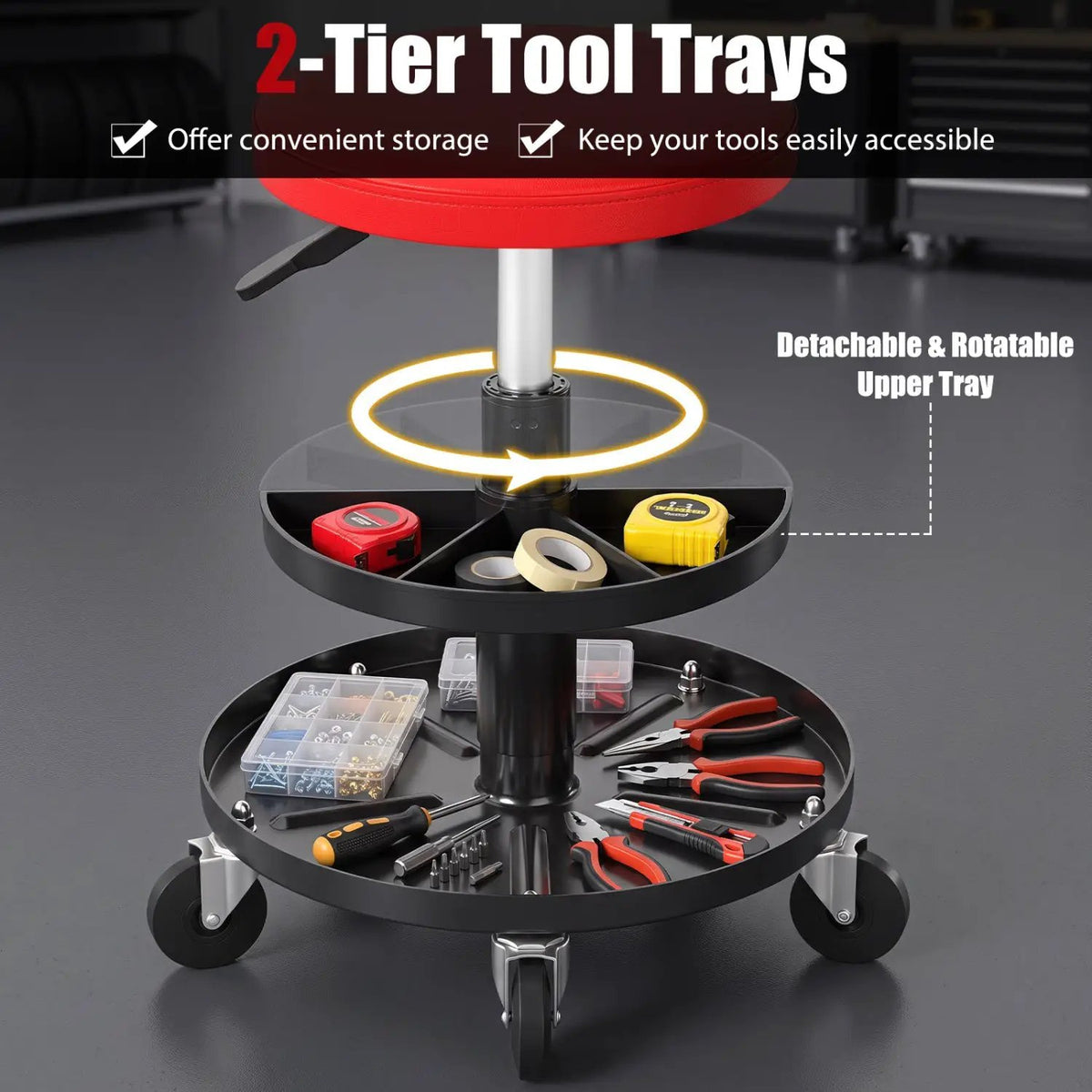 Adjustable Rolling Mechanic Stool with Tool Trays by DirectDeals