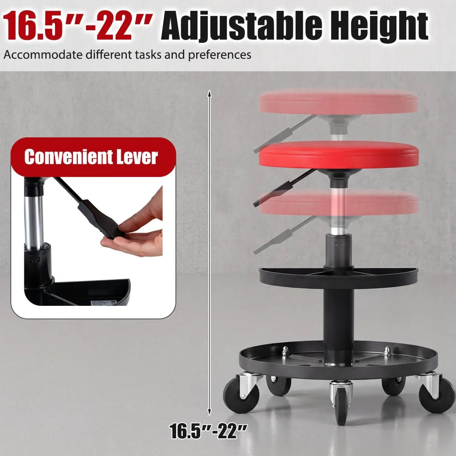 Adjustable Rolling Mechanic Stool with Tool Trays by DirectDeals