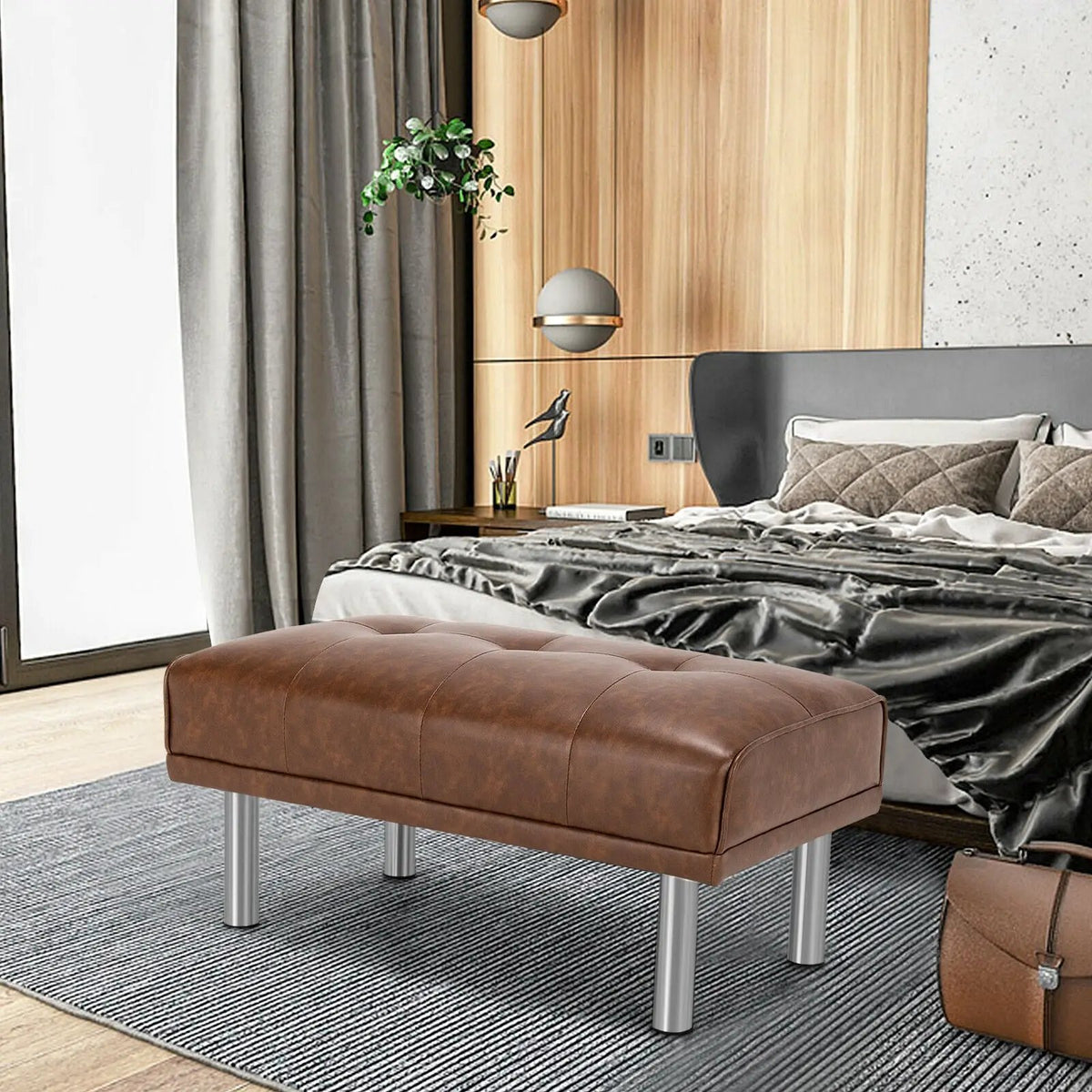 Rectangle Tufted Ottoman with Stainless Steel Legs for Living Room, photo 12 of 16