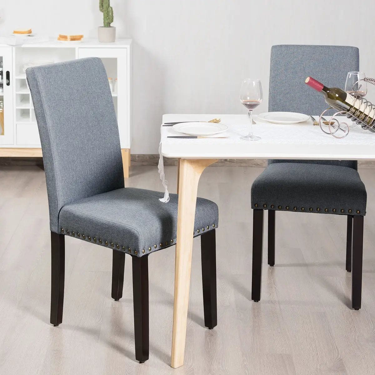 Set of 2 Fabric Upholstered Dining Chairs with Nailhead by DirectDeals