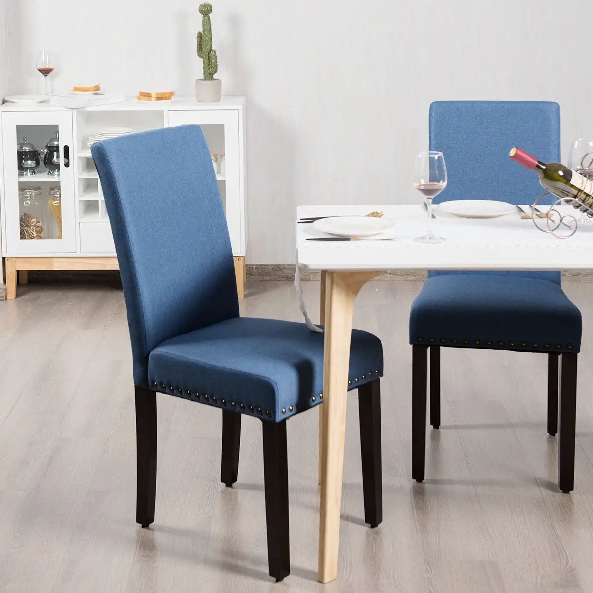 Set of 2 Fabric Upholstered Dining Chairs with Nailhead by DirectDeals