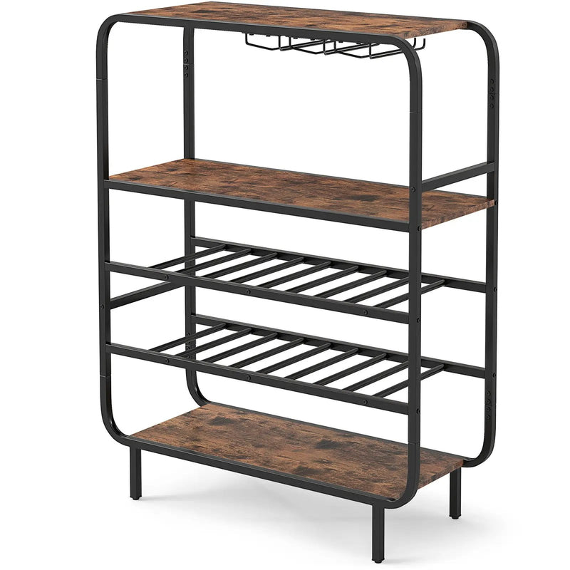 16 Bottle Wine Rack with 5-Tier Wine Shelf and Glass Holders for Kitchen Bar-Rustic Brown by DirectDeals