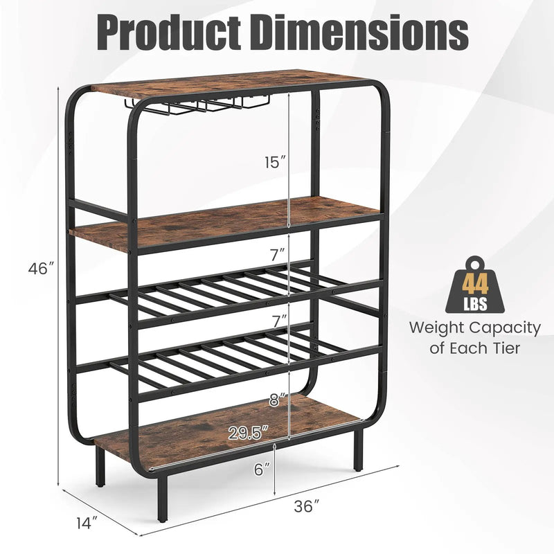 16 Bottle Wine Rack with 5-Tier Wine Shelf and Glass Holders for Kitchen Bar-Rustic Brown by DirectDeals