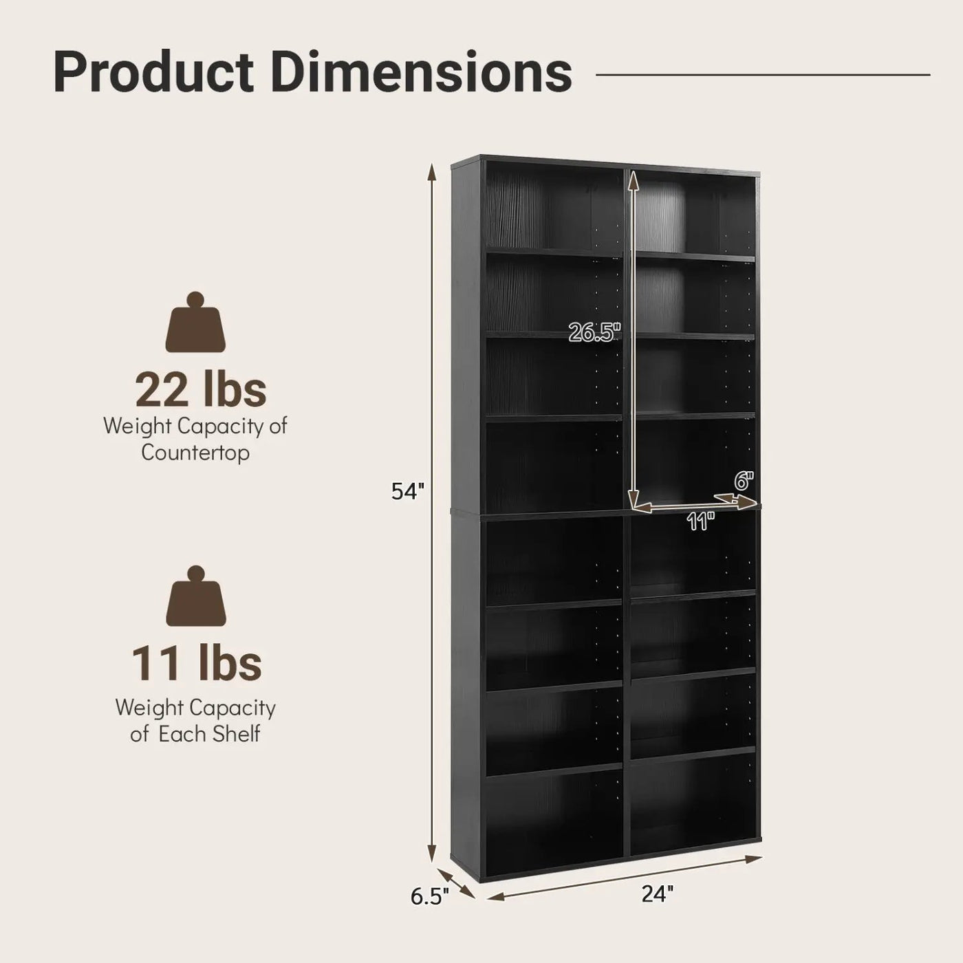 16 Compartment CD Storage Unit with Adjustable Shelves 54" by DirectDeals