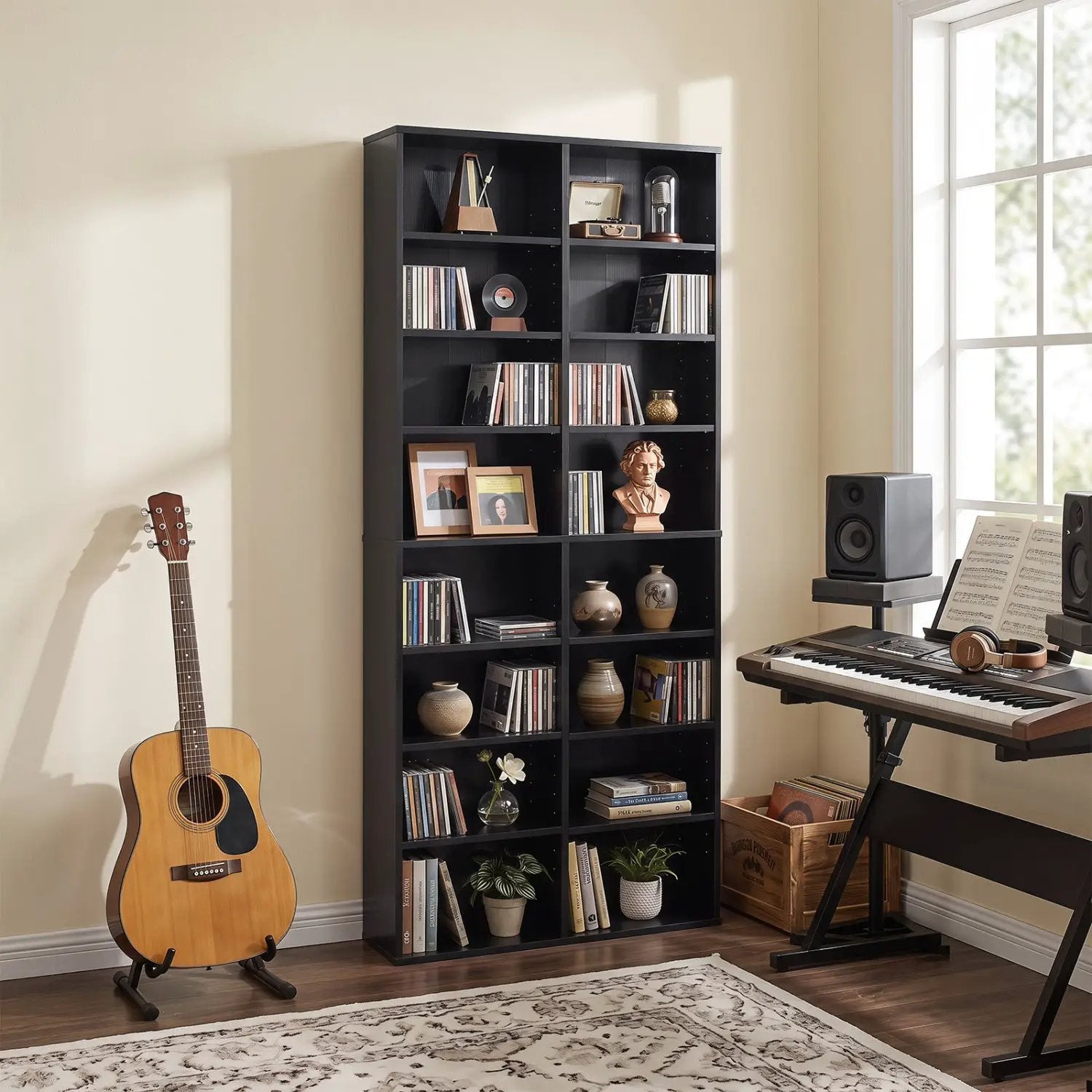 16 Compartment CD Storage Unit with Adjustable Shelves 54" by DirectDeals
