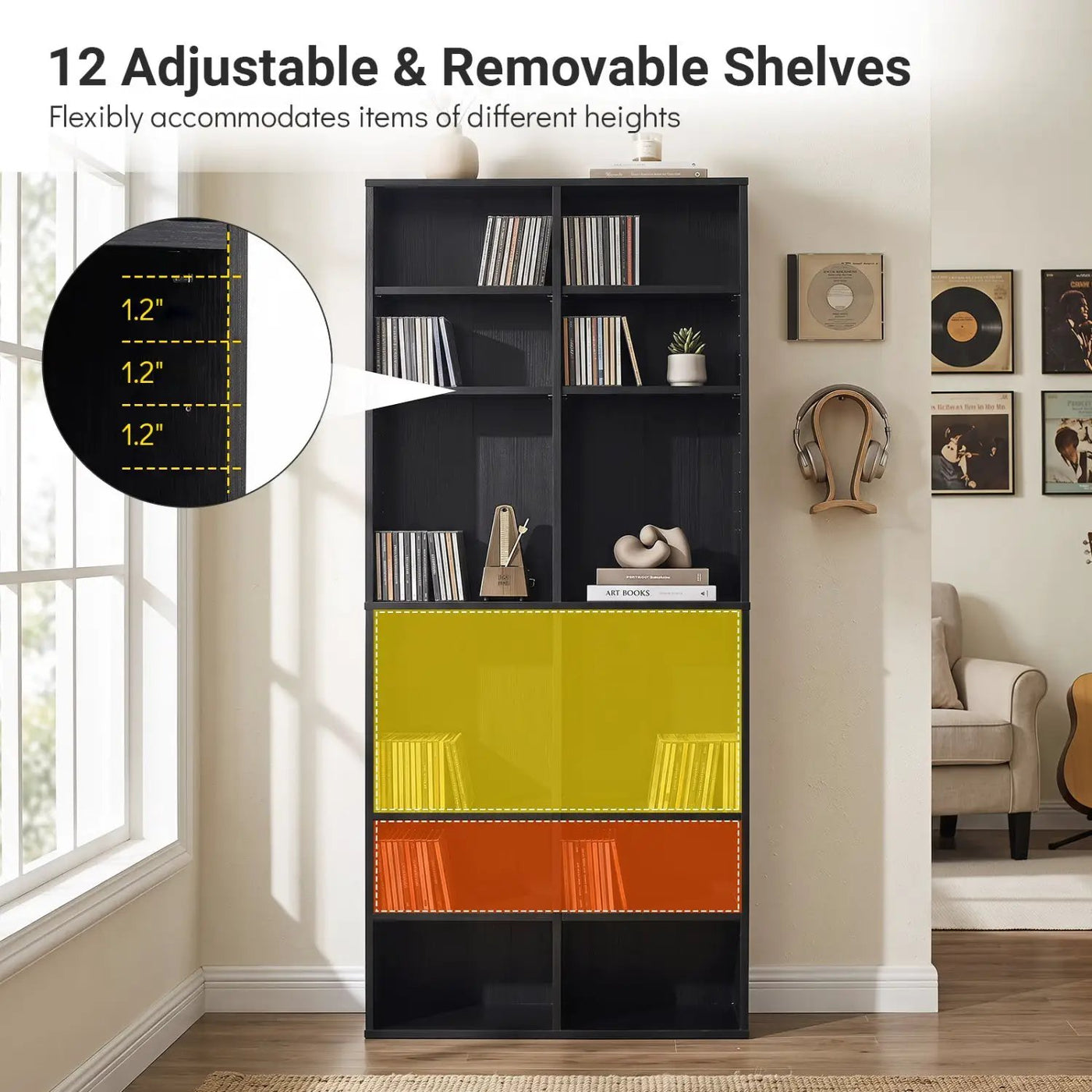 16 Compartment CD Storage Unit with Adjustable Shelves 54" by DirectDeals