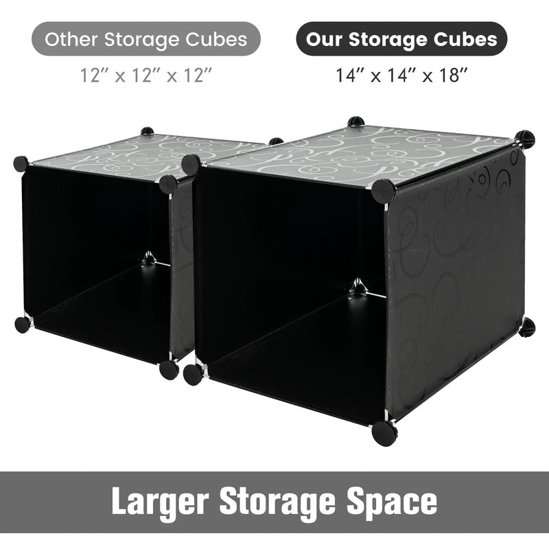 16-Cube Storage Organizer with 16 Doors and 2 Hanging Rods-Black by DirectDeals