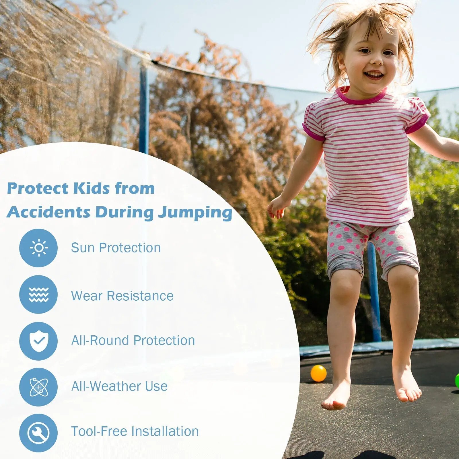 15/16 Feet Trampoline Replacement Safety Net with Adjustable Straps by DirectDeals