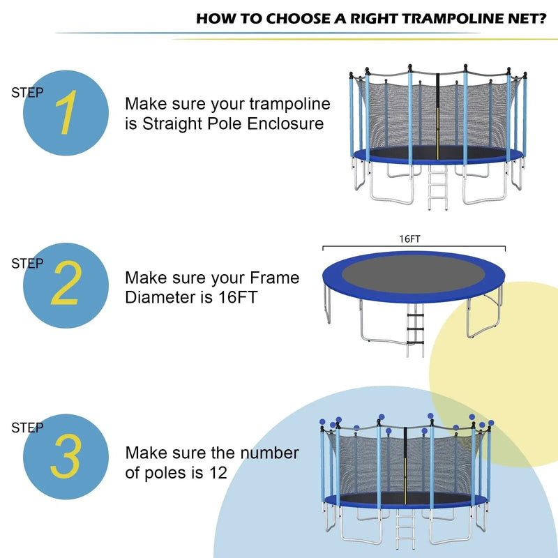 15/16 Feet Trampoline Replacement Safety Net with Adjustable Straps by DirectDeals