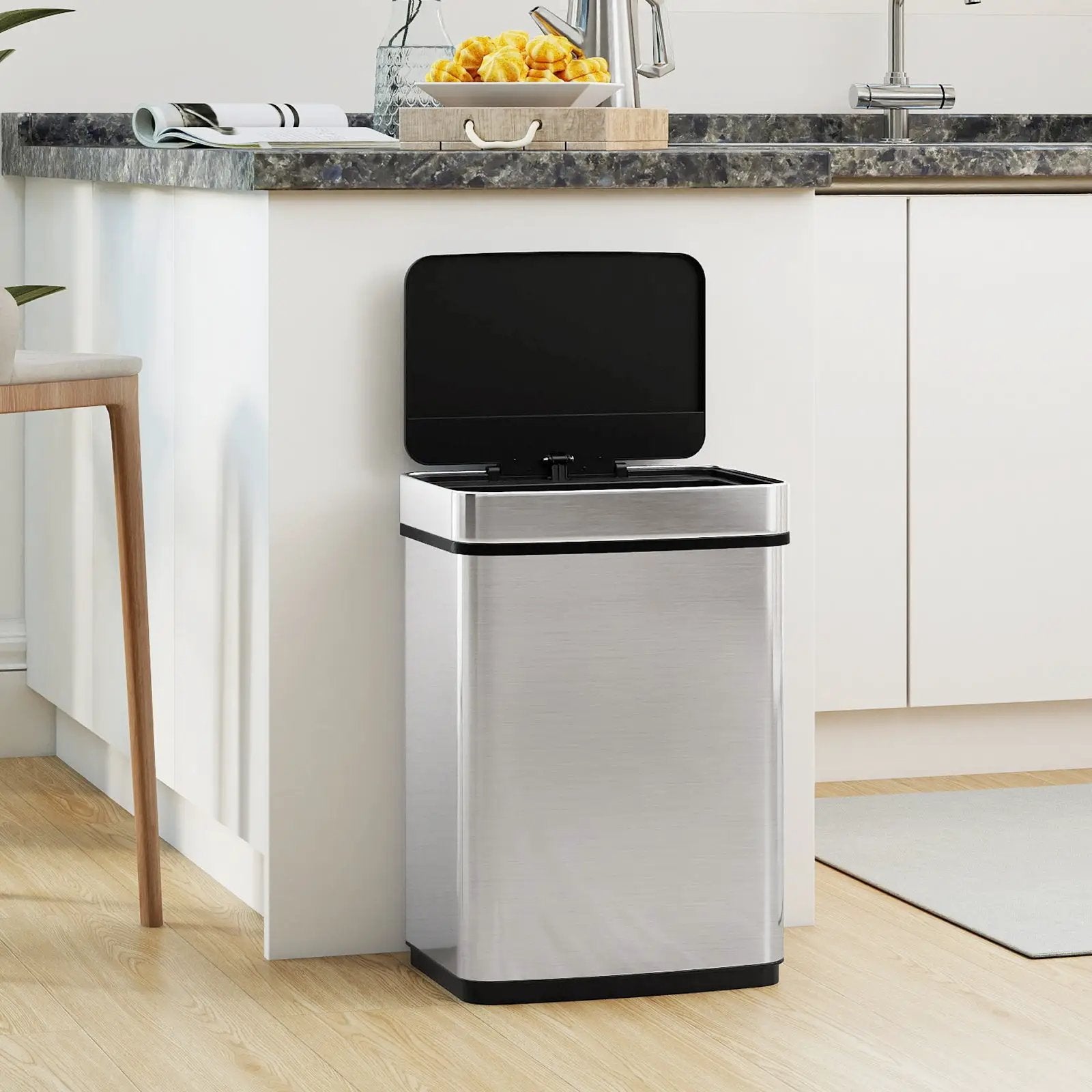 16 Gallon Trash Can Infrared Motion Sensor Garbage Can with Dual Compartments-Silver by DirectDeals