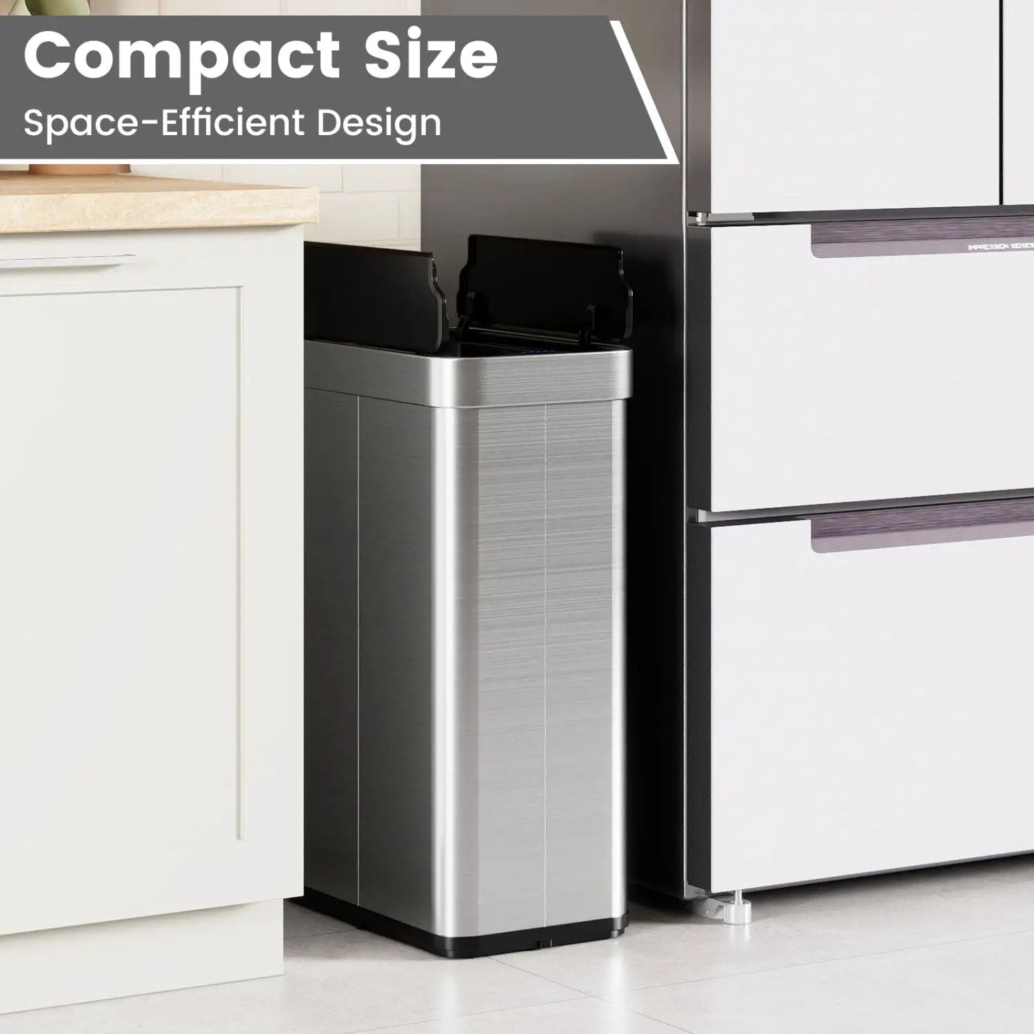 16 Gallon Trash Can with Wing Lids for Bedroom Bathroom Kitchen-Silver by DirectDeals